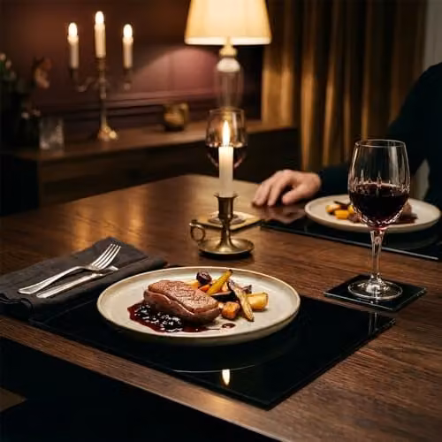 Harbour Housewares 12-Piece Black Glass Placemats and Coasters Set, W: 40 cm, D: 30 cm – 6