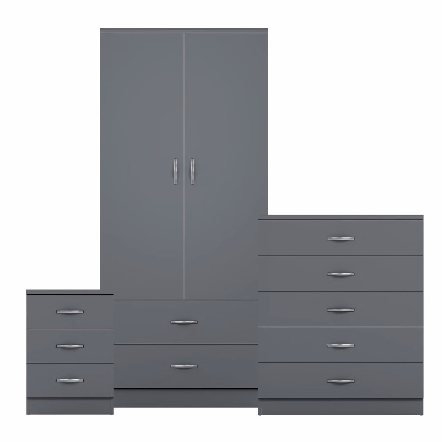 Vida Designs Riano 3 Piece Modern Grey Bedroom Set including Nightstand, Chest of Drawers and Wardrobe – 2