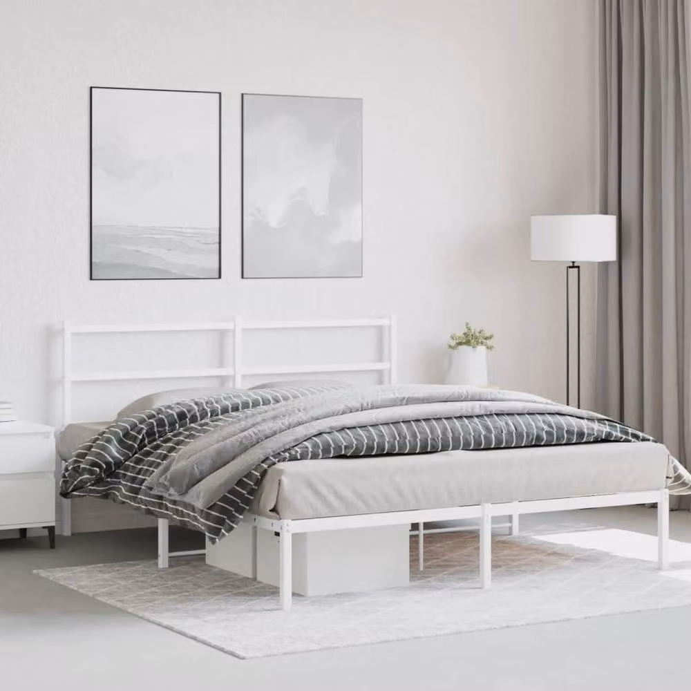 Berkfield Home Metal Bed Frame with Headboard in White, 160 x 200 cm – 3