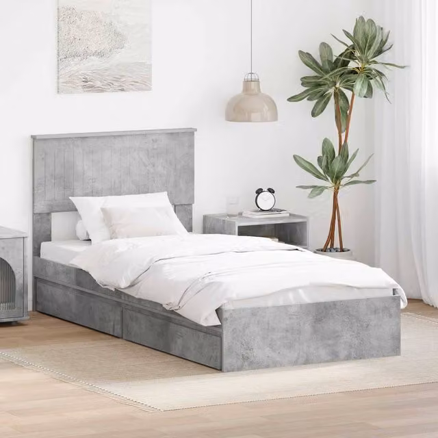 Berkfield Home Modern Storage Bed in Concrete Grey with Drawers, Engineered Wood, W/D/H: 90 x 190 cm