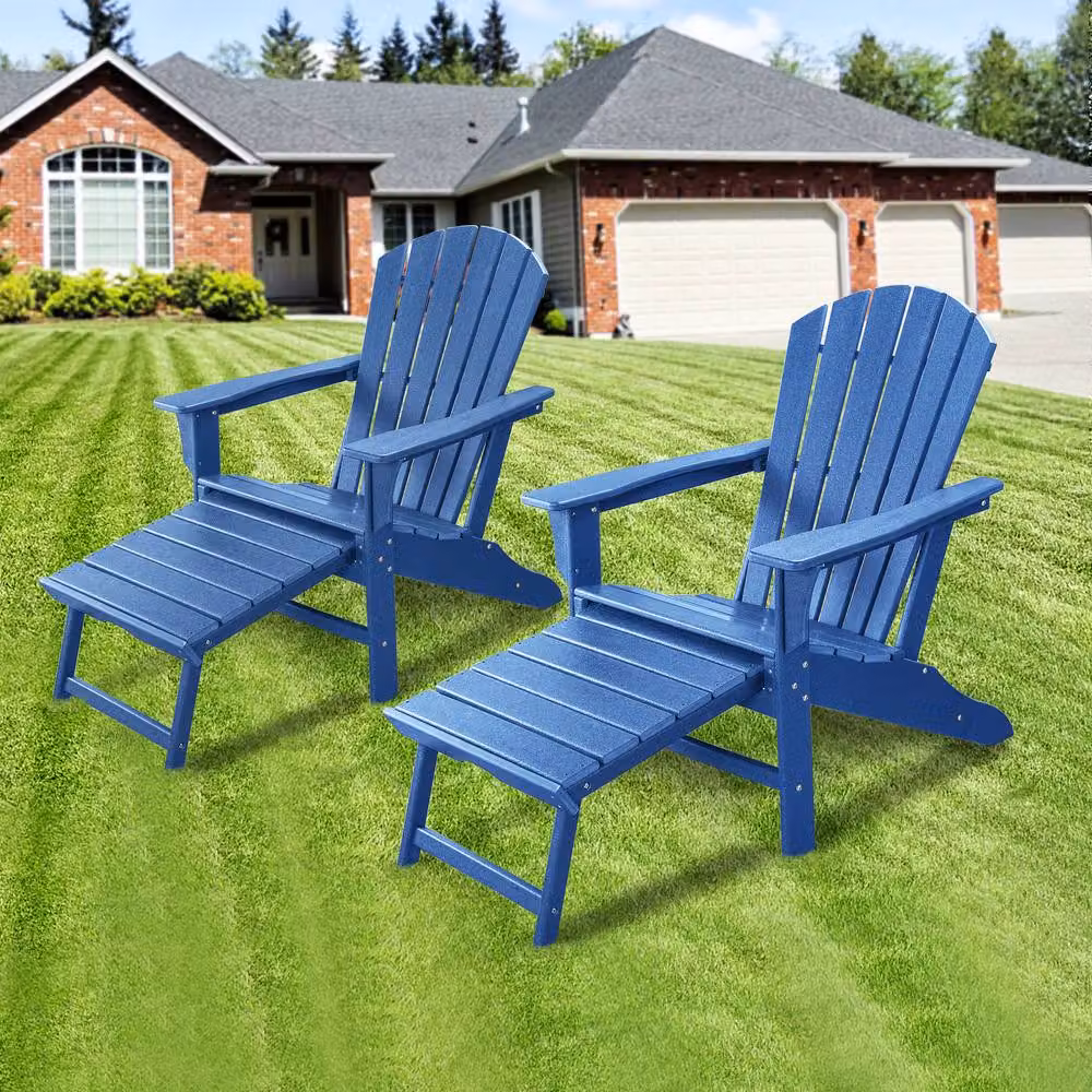Mona Vale Furniture All-Weather Outdoor Foldable Adirondack Lounge Chair with Footrest in Blue – 3
