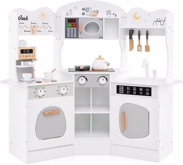 Costway White Wooden Corner Toddler Kitchen Playset