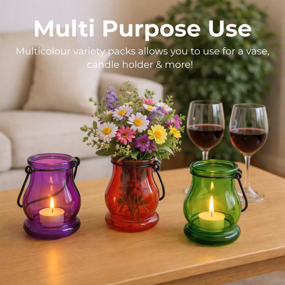 volila 12 Pack Multicolour Transparent Glass Tealight Holders for Home Decoration – 3