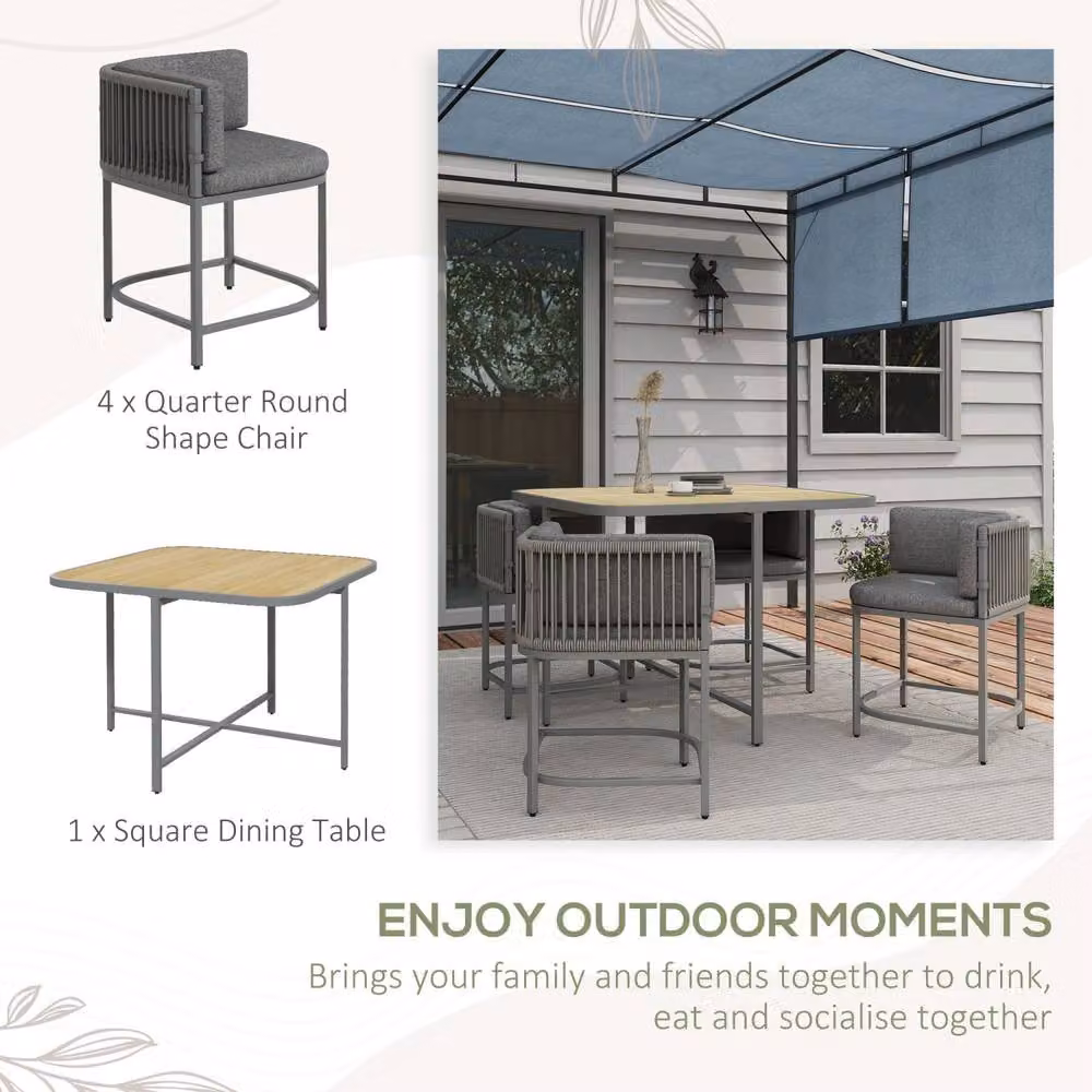 Wyld Haus Vidi 4 Seater Grey Rattan Style Cube Garden Dining Set with Cushions – 4