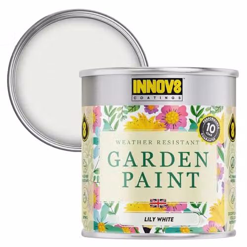INNOV8 COATINGS Weatherproof Satin Gloss Garden Paint for Wood, White, 0.75 l