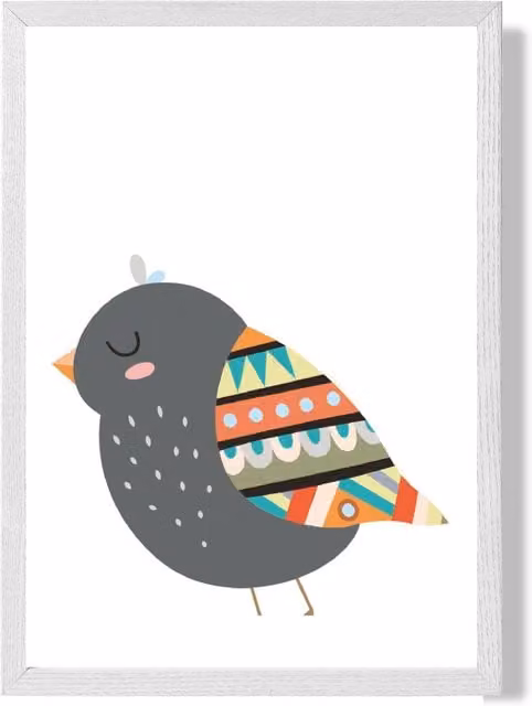 ARTZE Bird Tribal Animal Framed Print, Grey and White Ethnic Paper Poster