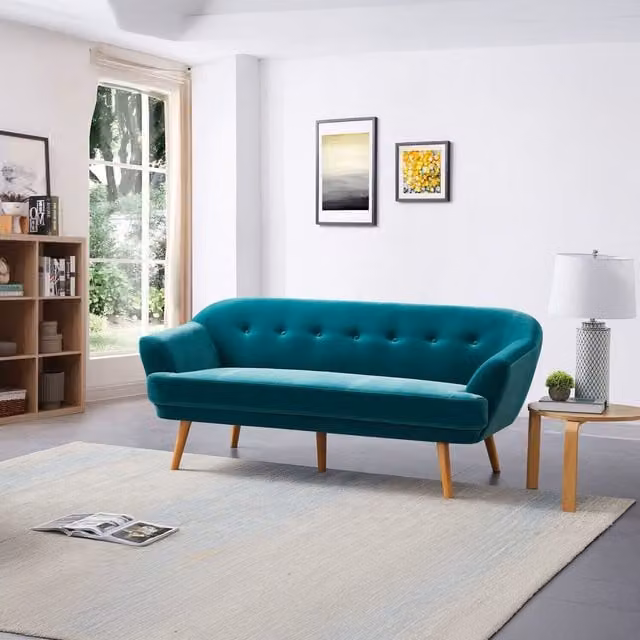 Timber Art Design UK Snowdonia 3 Seater Green Velvet Upholstered Modern Sofa