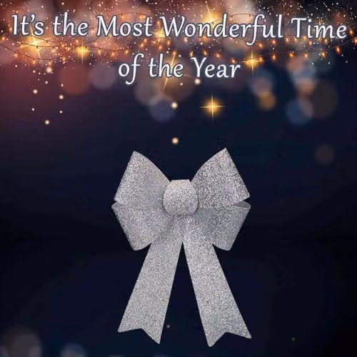 VFM e-Store Light Up Tinsel Bow Christmas Decoration, Silver, W/D/H: 29 x 43 x 10 cm – 4