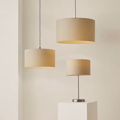 MiniSun Modern Natural Fabric Drum Light Shade in Beige, Width: 45 cm – 3