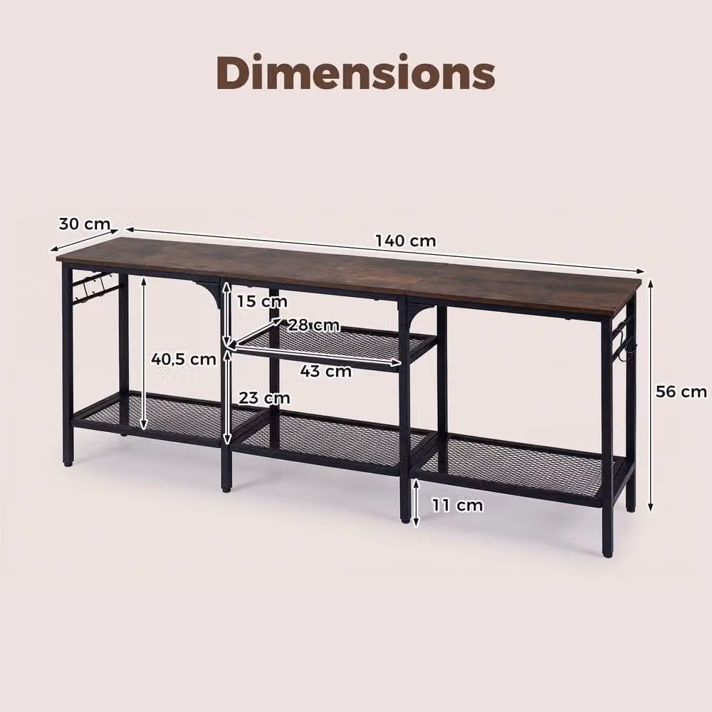 Gymax Industrial TV Stand and Media Console Table with Metal Mesh Shelves in Brown for up to 65 inch TVs – 4