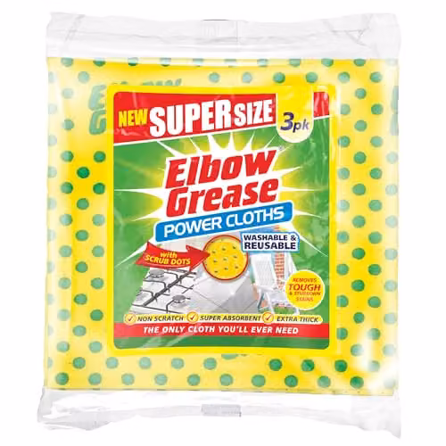 Elbow Grease Super Size Power Cloths with Scrub Dots, Yellow, 3 Pack