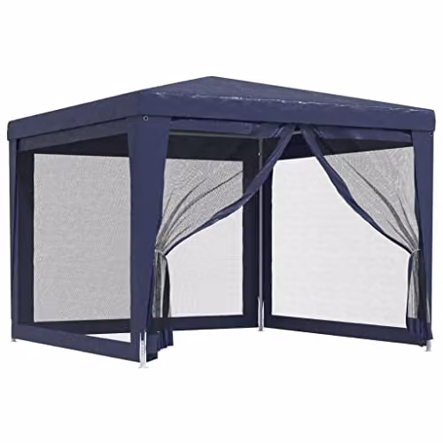 vidaXL Party Tent in Blue with 4 Mesh Sidewalls, W: 300 cm, D: 300 cm, H: 246 cm