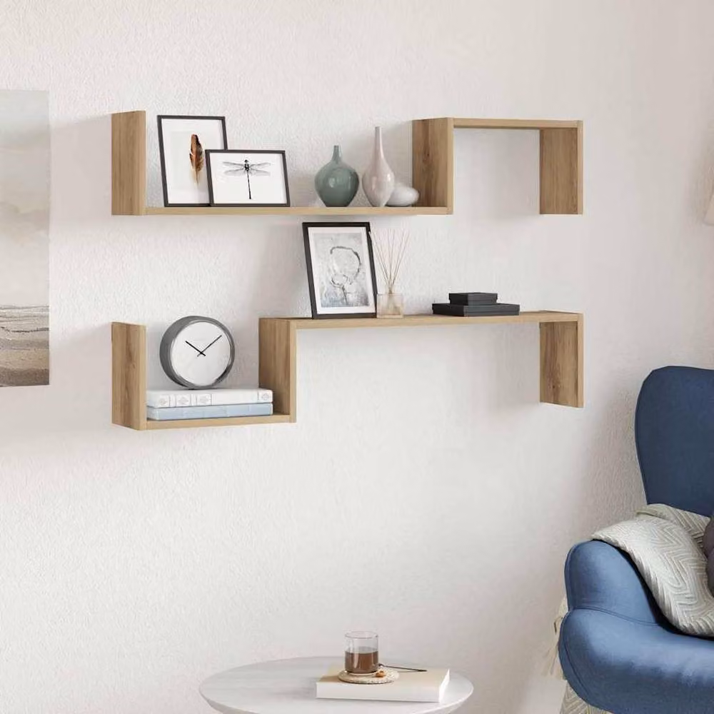 Berkfield Home Artisan Oak Wall Shelves, 2 Piece Set in Brown, W/D/H: 100 x 20 x 15 cm – 2