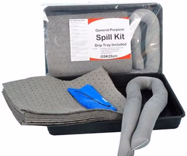 SERPRO 20 Litre General Purpose Compact Spill Kit with Drip Tray in Grey and Transparent