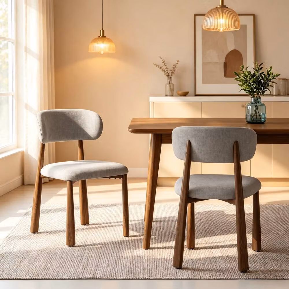 Merax Set of 2 Grey Chenille Upholstered Dining Chairs with Metal Legs – 3
