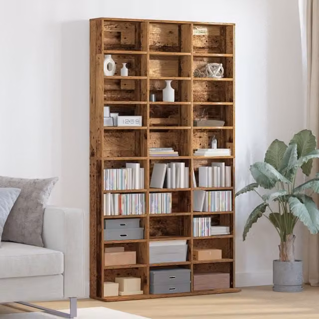 Berkfield Home CD Cabinet in Old Wood Brown, W/D/H: 101 x 23 x 177.5 cm
