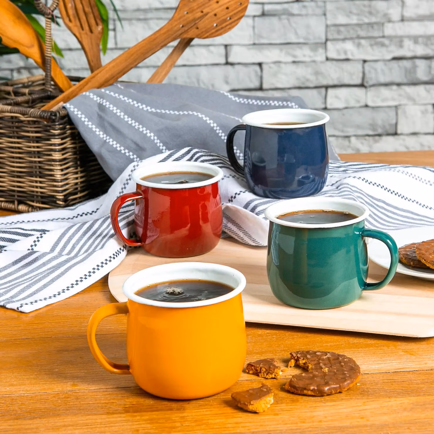 Argon Tableware Enamel Belly Mugs, Set of 4, Multicolour, 375ml – 6