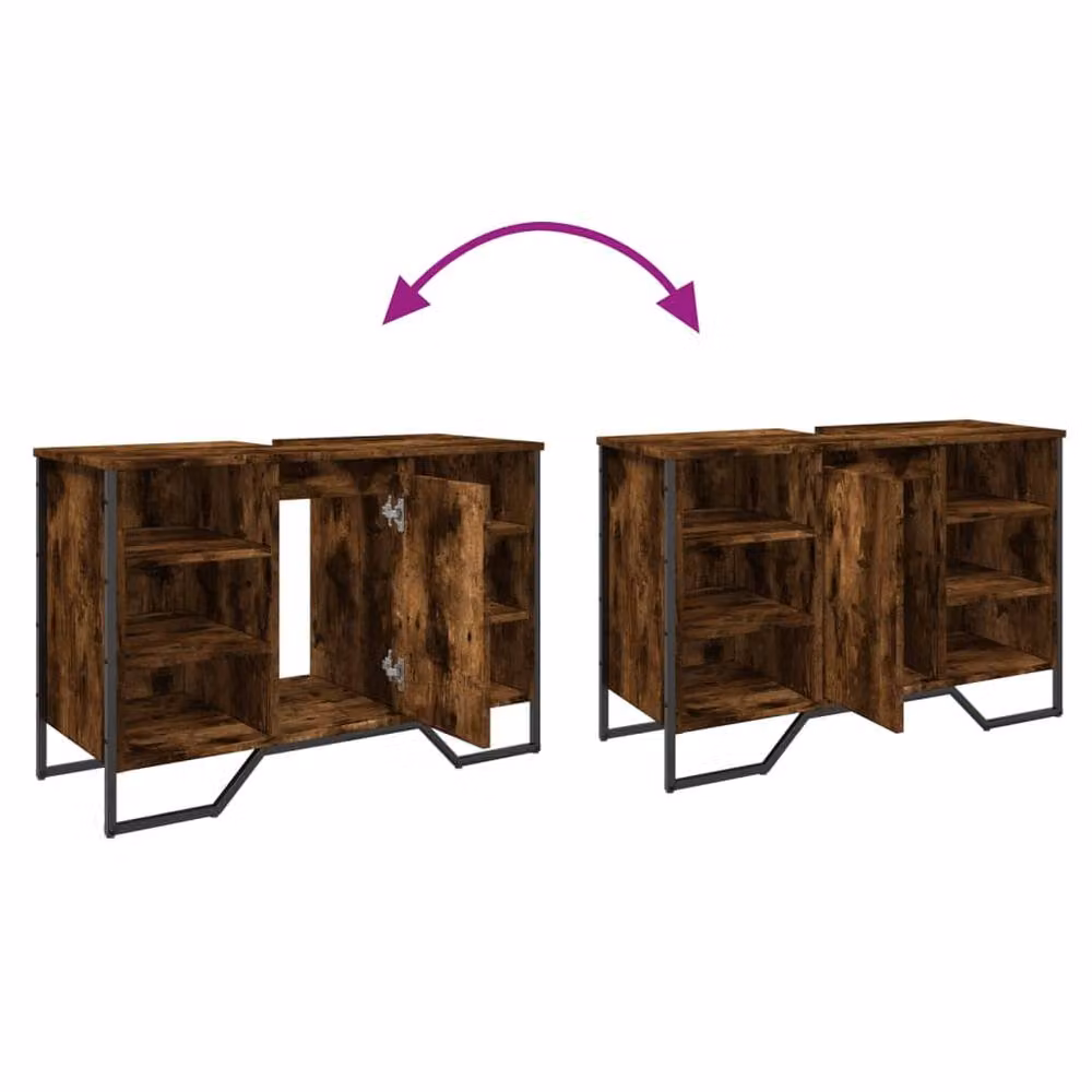 Berkfield Home Modern Freestanding Bathroom Sink Cabinet in Smoked Oak, W/D/H: 91 x 35 x 60 cm – 6