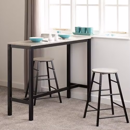 Seconique Athens Breakfast Bar Table and 2 Chairs Set in Concrete Effect and Black – 2