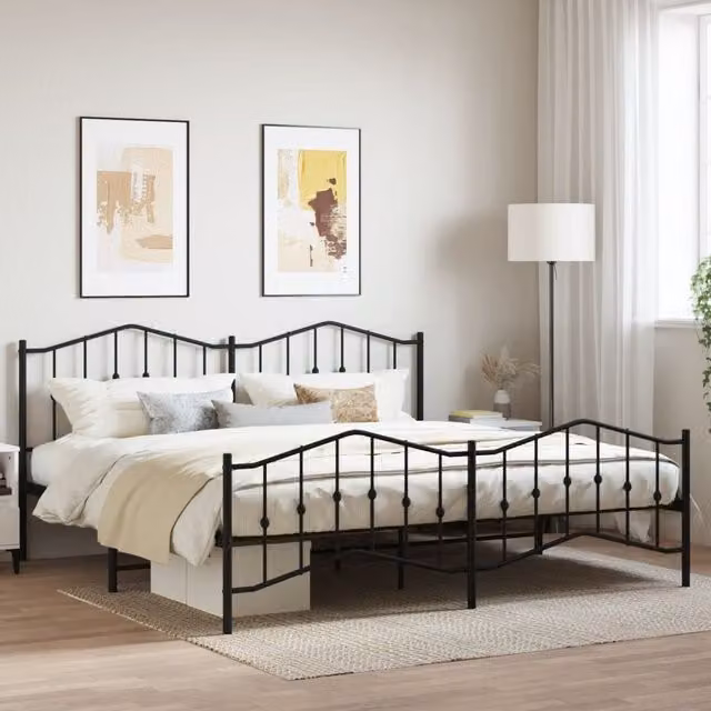 Berkfield Home Metal Bed Frame with Headboard and Footboard in Black W/D/H: 193 x 203 cm – 1