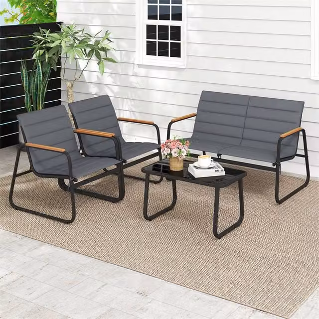 KORVIXA 4 Piece Grey Outdoor Patio Conversation Furniture Set