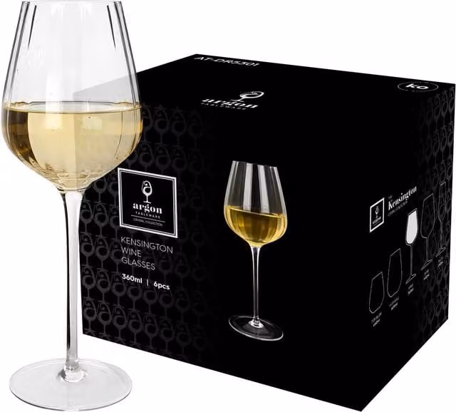 Argon Tableware Kensington Optic Crystal Striped White Wine Glasses, 360ml, Pack of 24, Transparent – 1