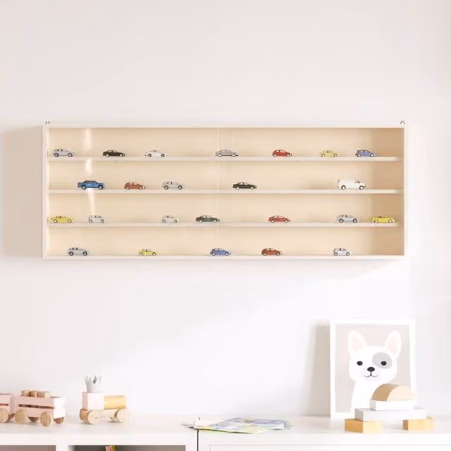 Berkfield Home Wall Mounted Display Cabinet with Glass Doors in Light Sand, W: 100 cm, D: 37 cm, H: 8.5 cm