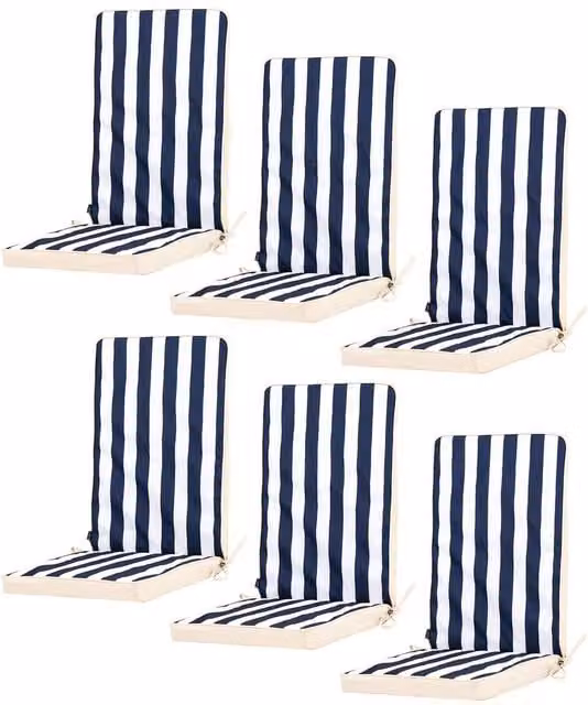 icon 6-Pack Reversible Maritime Blue Striped Outdoor Garden Seat Pads with Tie Cords – 1