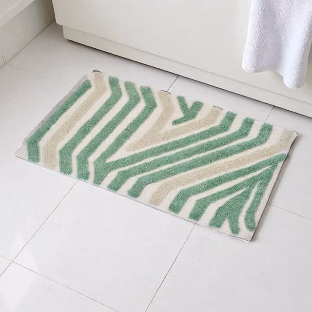 Showerdrape Barbican 100% Cotton Anti-Slip Striped Bath Mat in Blue and Green, W: 80 cm, D: 50 cm