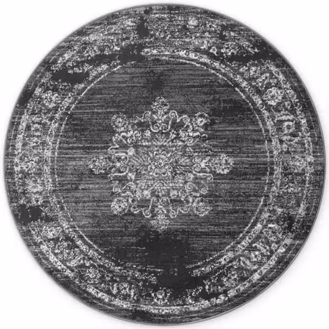 THE RUGS Gloria Lydia Vintage Oriental Round Rug in Dark Grey, Diameter: 160 cm – 1