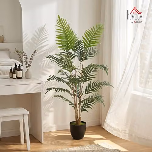 HOMCOM 120cm Tall Artificial Fern Topiary Tree in Green with Concrete Pot – 2