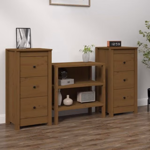 Berkfield Home Set of 2 Rustic Solid Wood Pine Sideboards in Honey Brown, W/D/H: 40 x 35 x 80 cm