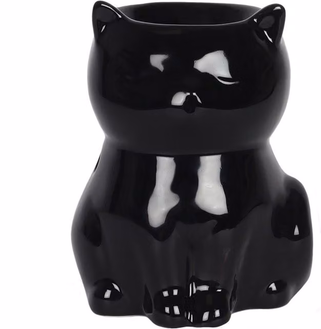 Something Different Cat-Shaped Ceramic Oil Burner in Black and Yellow