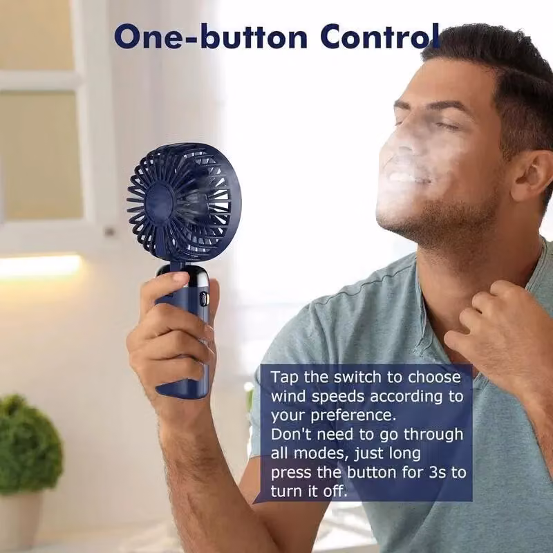 Dragodirect 2-in-1 Portable Mini Handheld Fan with LED Light, Rechargeable USB-C, Dark Blue – 7
