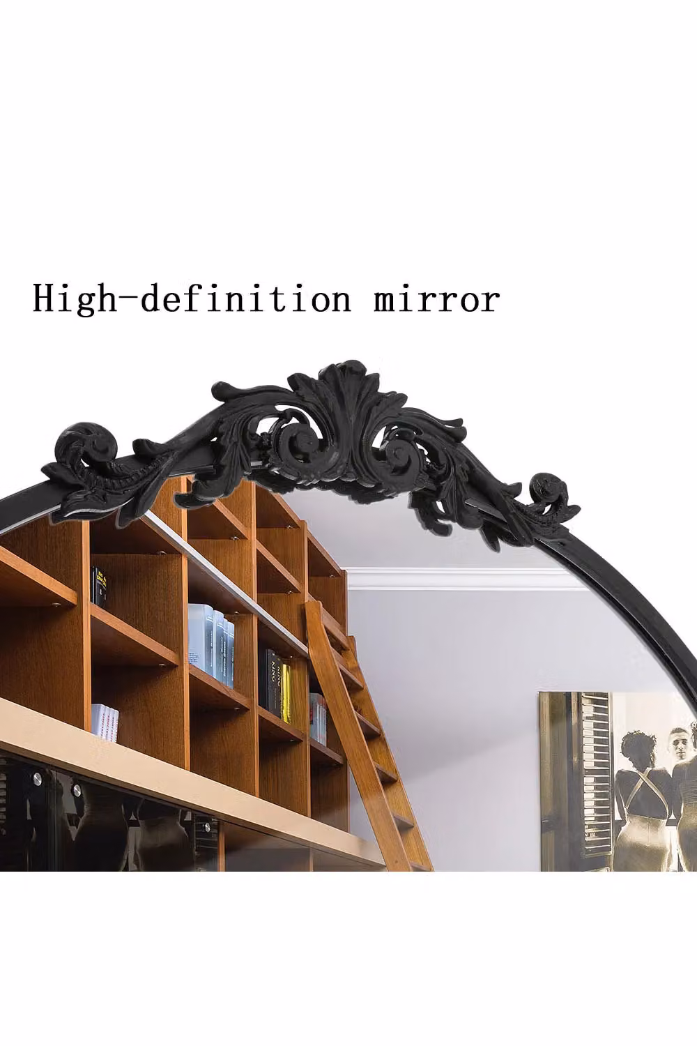 Living and Home Rococo Black Metal Arch Full-Length Wall Mirror with Scroll and Acanthus Leaf Carvings, W: 80 cm, H: 180 cm – 4