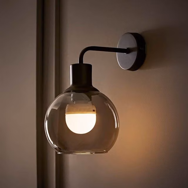 ValueLights Bellamy Rechargeable Glass Globe Wall Light in Black and Gold