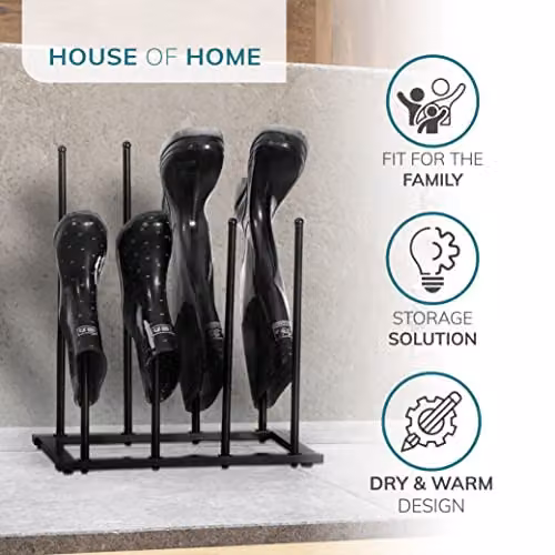 House of Home Metal Welly and Boot Storage Shoe Rack Stand, Black, Holds 4 Pairs – 2