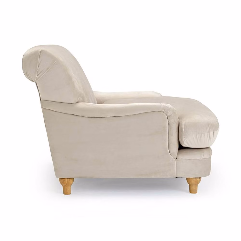 LPD Plumpton Beige Velvet Fabric Armchair, W: 106 cm, D: 109 cm, H: 84 cm – 2