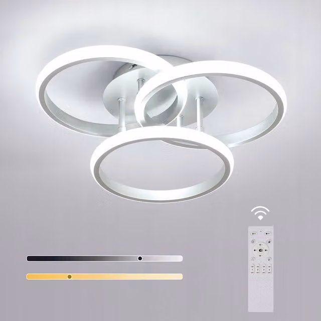 COMELY Dimmable LED Ceiling Light, 42 W Modern 3-Ring Design with Remote Control in Silver – 1