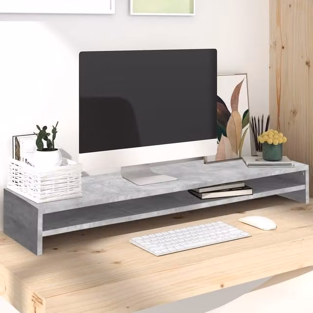 Berkfield Home Monitor Stand in Concrete Grey, W/D/H: 100 x 24 x 13 cm – 1