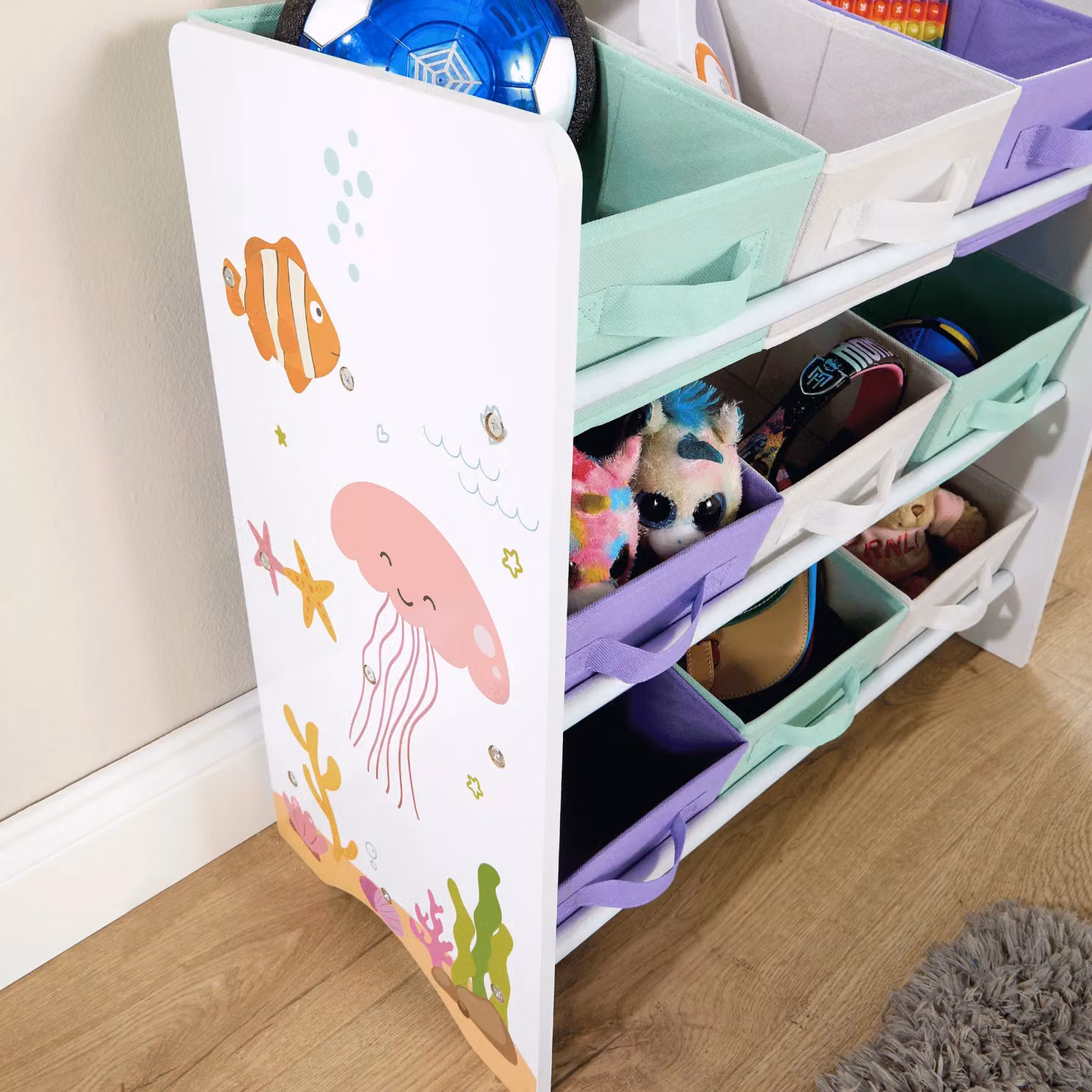Home Source Kids 3 Tier Toy Storage Organiser with Nine Storage Boxes in Multicolour – 3
