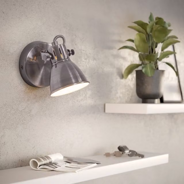 Eglo Seras Antique Nickel Adjustable LED Wall Spotlight in Silver
