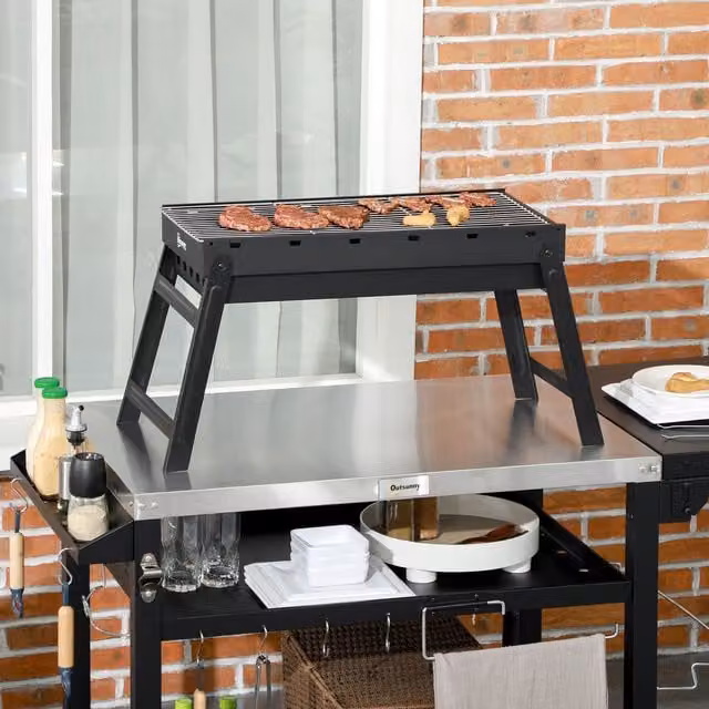 Outsunny Portable Tabletop Charcoal Grill in Black, Diameter: 31 cm