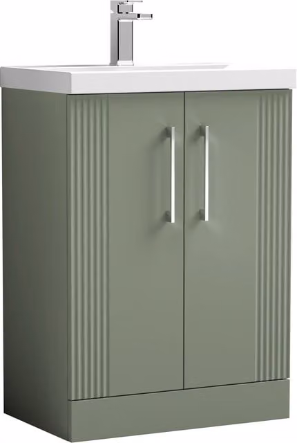 Balterley Floor Standing 2 Door Vanity Unit with Mid-Edge Basin, Satin Green, W: 60 cm, H: 85 cm