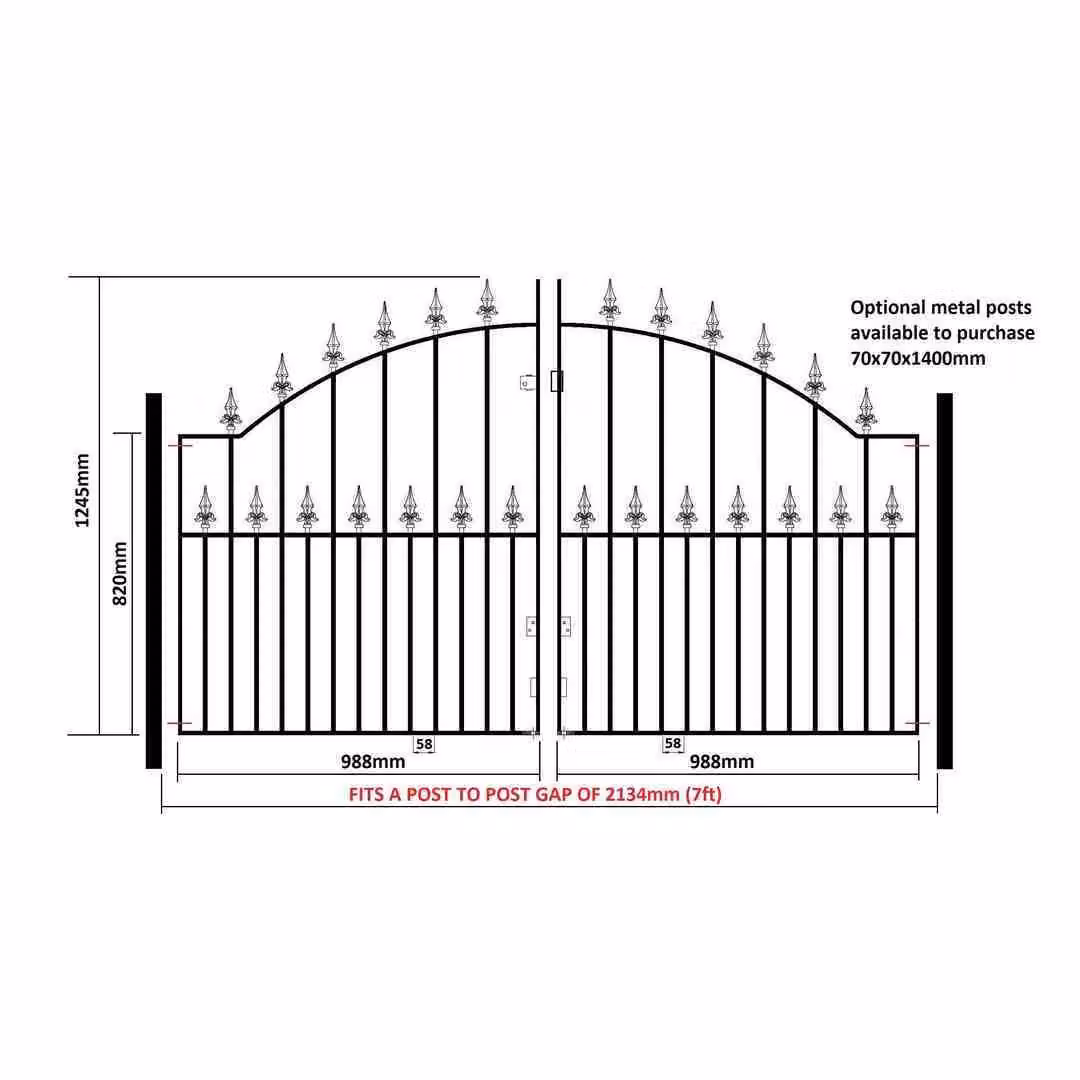 Burbage Iron Craft Saxon Spear Top Arched Double Driveway Gate in Black, W: 213.4 cm, H: 124.5 cm – 2