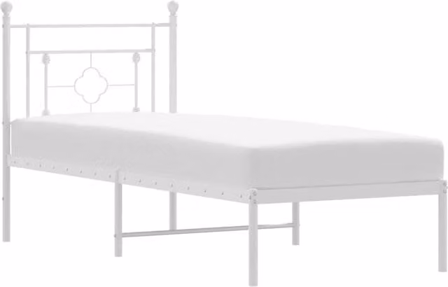 Berkfield Home Metal Bed Frame with Headboard, White, W: 75 cm, L: 190 cm