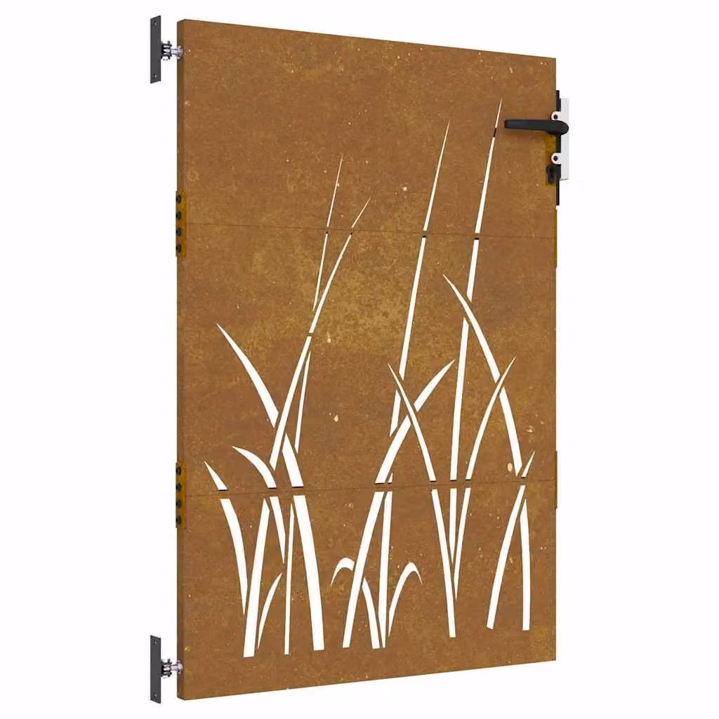 Berkfield Home Garden Gate in Brown Corten Steel with Grass Design, W: 85 cm, H: 125 cm – 2