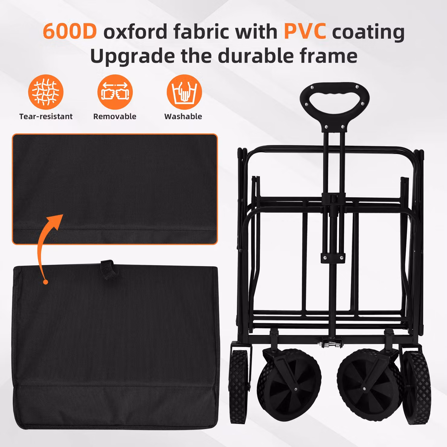 Alivio Heavy-Duty Folding Wagon Cart Collapsible Steel Trolley with Adjustable Handle in Black – 4