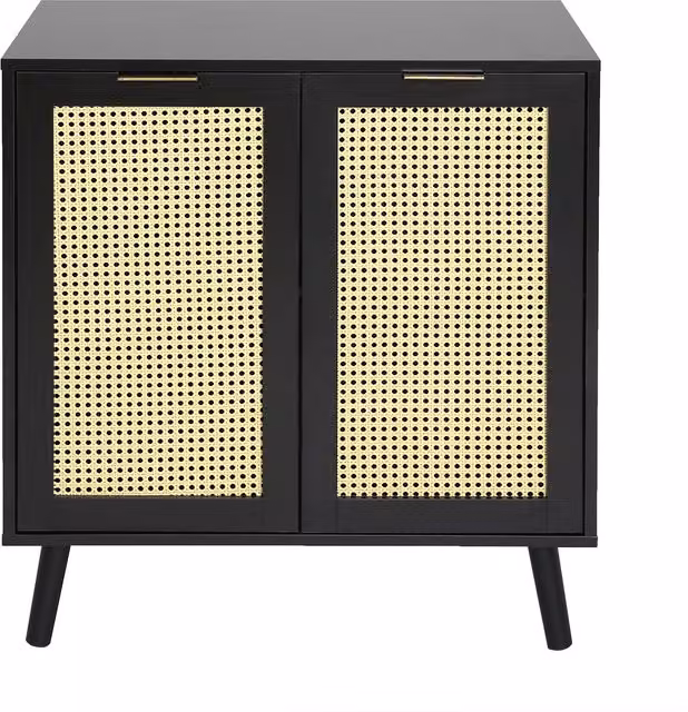 Craven 2-door Black Cane Cabinet with Lacquered Rattan Geometric Design