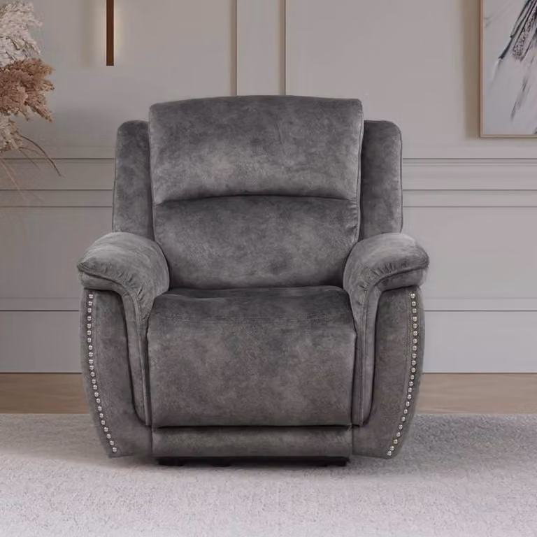 Furnishings For Less UK Mendoza Grey Plush Velvet 3 Piece Electric Reclining Sofa Suite with USB Charging